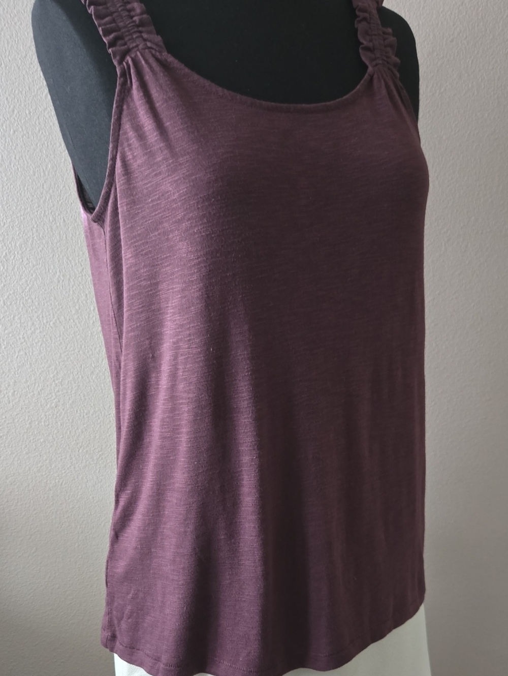 LOFT Ruched Strap Tank Top in Deep Plum